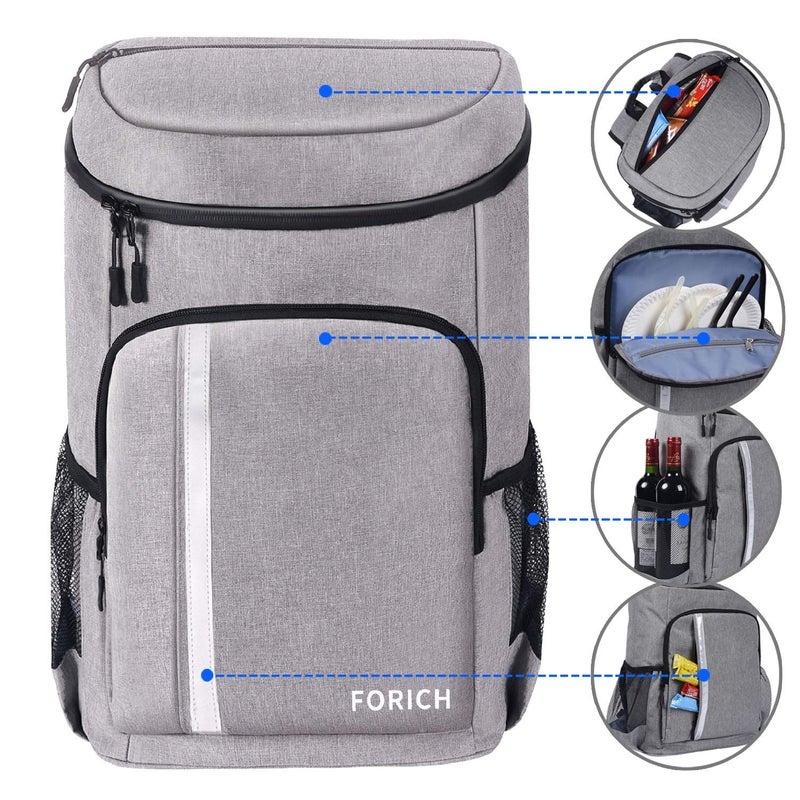 FORICH Backpack Cooler Leakproof Insulated Waterproof Backpack Cooler Bag, Lightweight Soft Beach Cooler Backpack for Men Women to Work Picnics Camping Hiking, 30 Cans(Grey) - Image 4